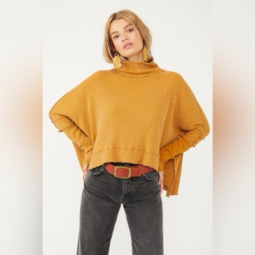 Free People Golden Cowl Neck Oversized Sweater Size Small - Picture 3 of 7